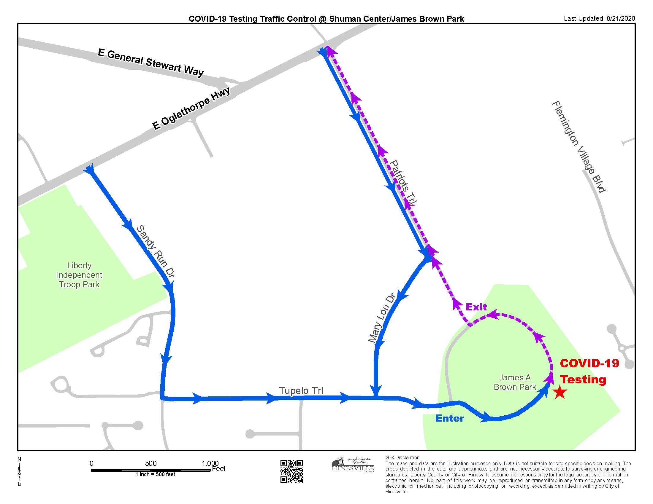 COVID-19 Testing Entry - Exit Routes for James Brown Park